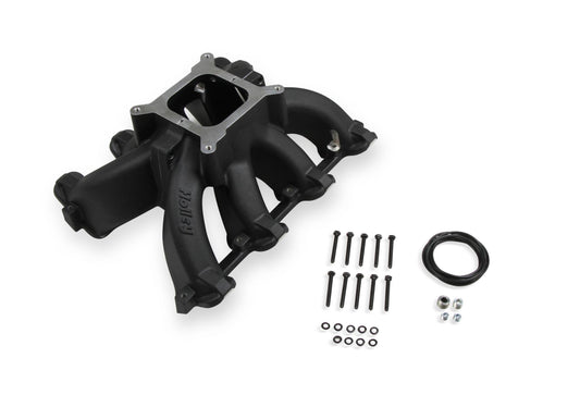 Single Plane Split-Design Race Intake Manifold- GM LS1/LS2/LS6- Black Carbureted Single Plane Split-Design Race Intake Manifold Fits All GM LS Gen III or IV Engines Equipped with LS1/LS2/LS6 Style Cathedral Port Cylinder Heads Holley