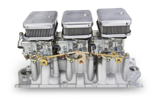 Tri-Power 3x2 SBC Intake and Carburetor Kit 350 CFM 2300 Shiny Gasoline Holley-1