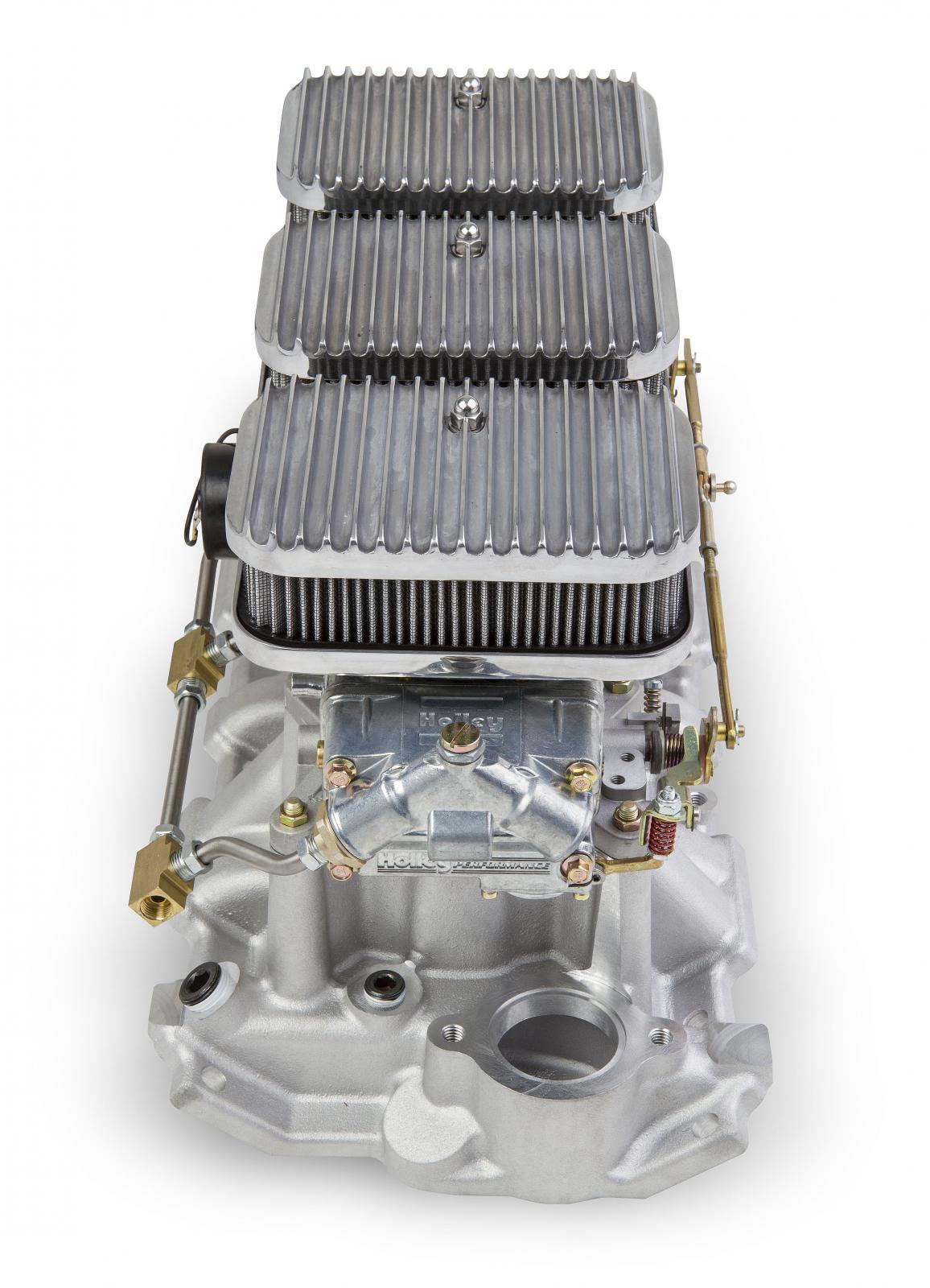 Tri-Power 3x2 SBC Intake and Carburetor Kit 350 CFM 2300 Shiny Gasoline Holley-2
