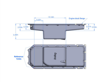 Gen III Hemi Swap Oil Pan Mid-Sump VVT Fits VVT Gen III Hemi Engines 2009-up 5.7L & 2011-up 6.4L Engines Mid-Sump Design Fits 1963-1974 Mopar A-Body, B-Body, C-Body & E-Body Holley-22