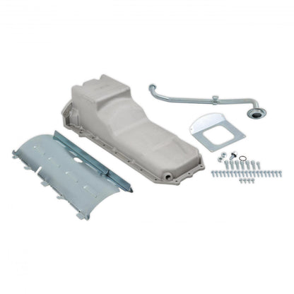 Gen III Hemi Swap Oil Pan Rear-Sump Natural Non-VVT Fits Non-VVT Gen III Hemi Engines 2003-2008 5.7L, 2005-2010 6.1L, 2007-2010 392 Hemi Crate Engines Rear-Sump Design Fits Most Trucks Natural As-Cast Finish Holley-7