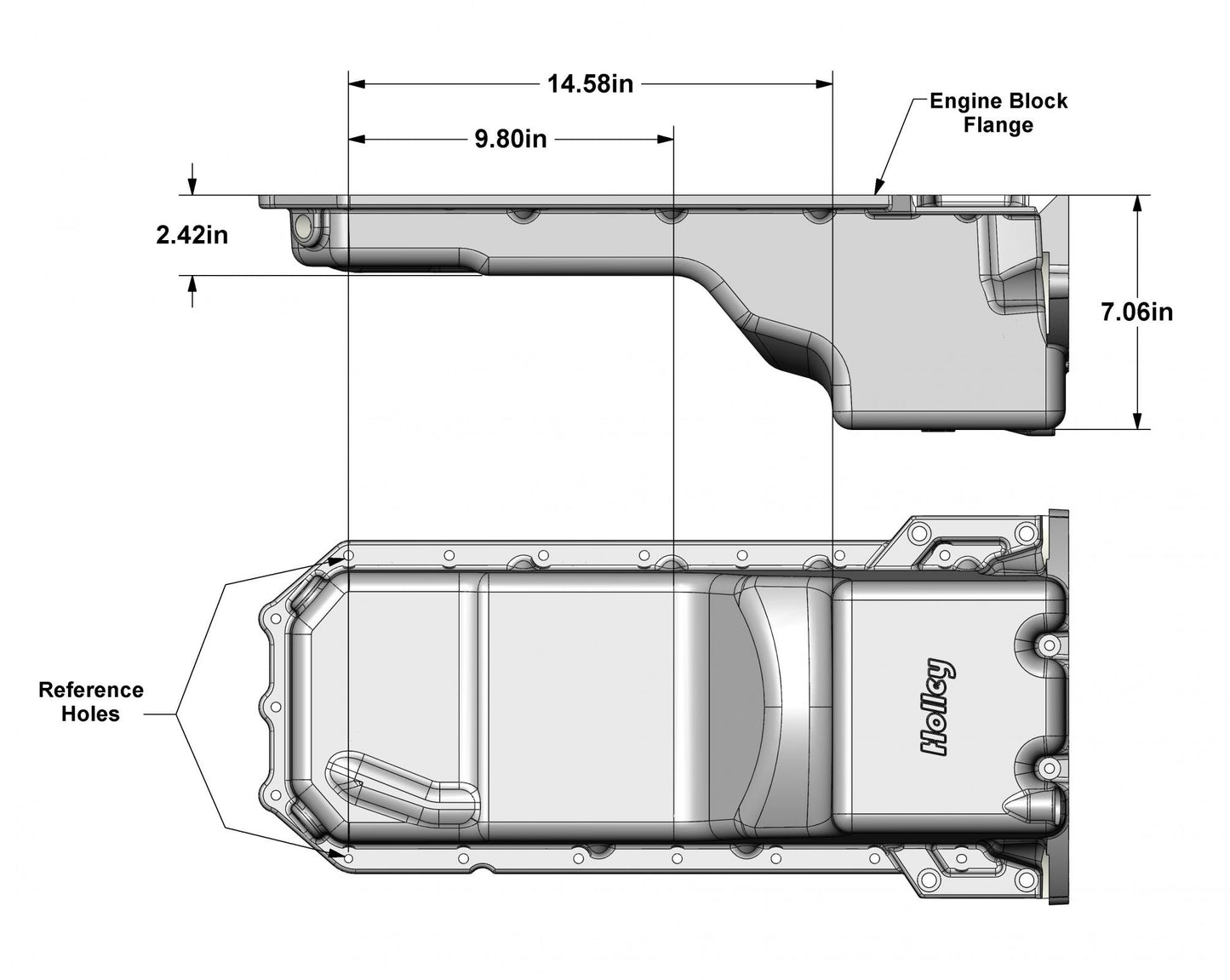 Gen III Hemi Swap Oil Pan Rear-Sump Black VVT Fits VVT Gen III Hemi Engines 2009-up 5.7L & 2011-up 6.4L Engines Rear-Sump Design Fits Most Trucks Black Finish Holley-9