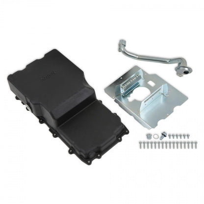 Cast Aluminum Rear Sump Oil Pan Ford Coyote Swap Black Fits Gen 1 and 2 Coyote Engines in 1953-1979 Ford F100, F150, and F250 2WD Trucks Holley