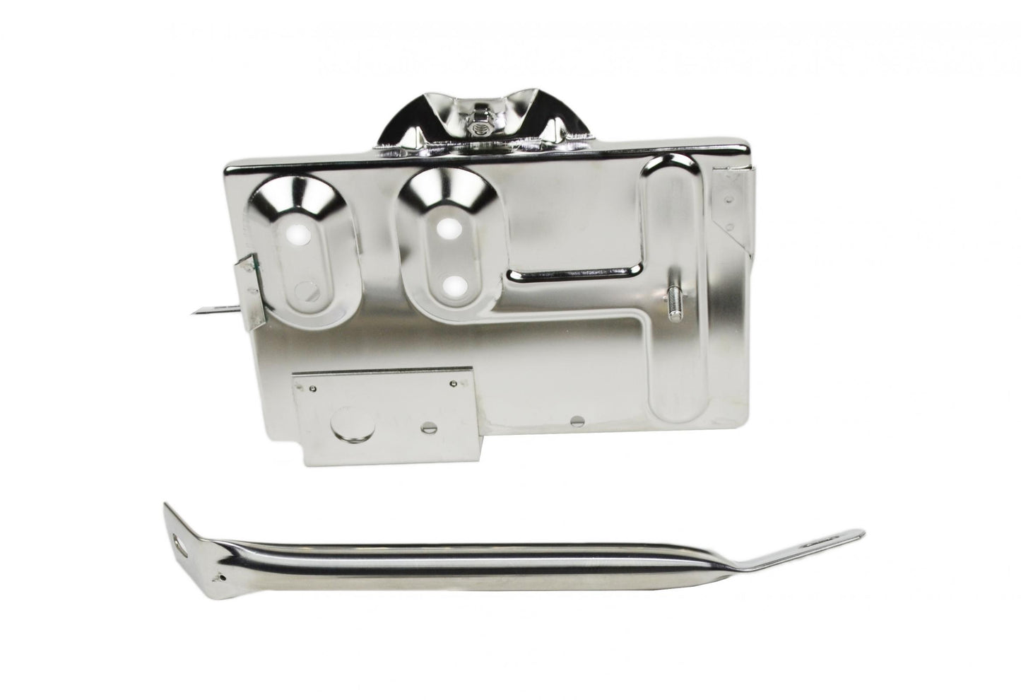 Jeep CJ Battery Tray with support arm 76-86 CJ Polished Silver Kentrol-3