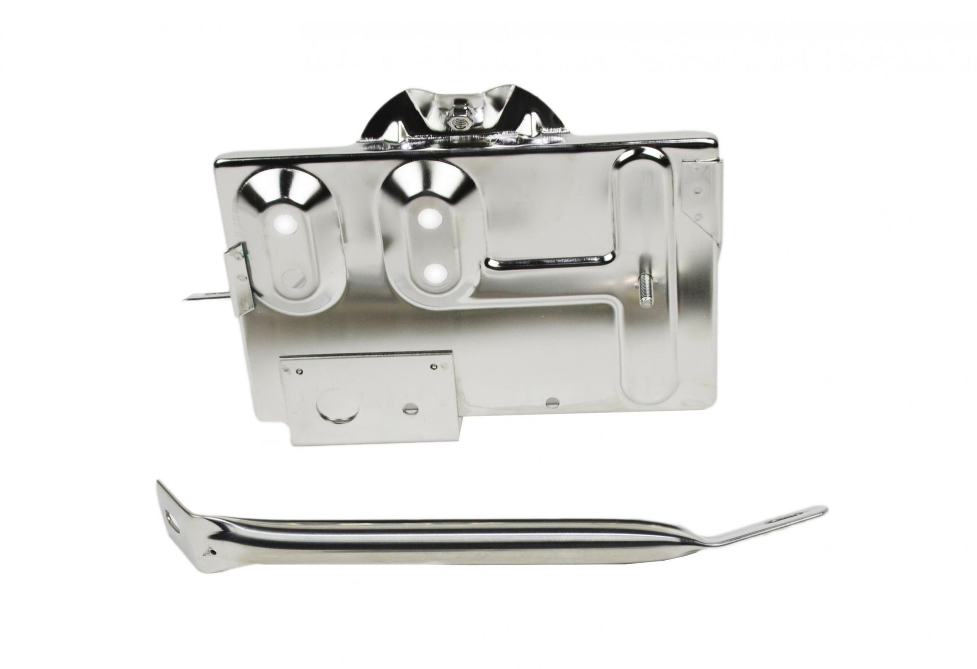 Jeep CJ Battery Tray with support arm 76-86 CJ Polished Silver Kentrol-3