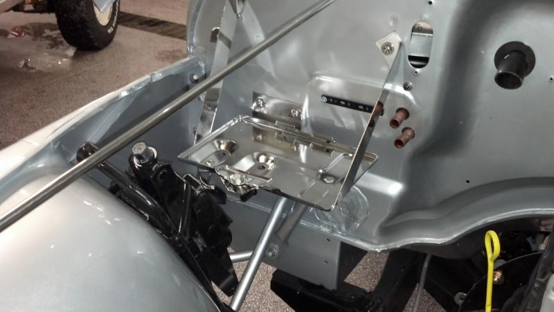 Jeep CJ Battery Tray with support arm 76-86 CJ Polished Silver Kentrol-6