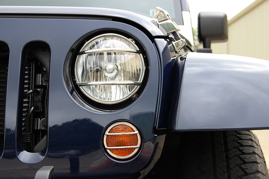 Kentrol Jeep JK Euro Headlight Guards Pair  07-18 Wrangler JK Polished Silver Kentrol