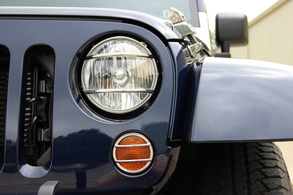 Jeep JK Euro Headlight Guards Pair 07-18 Wrangler JK Polished Silver Kentrol-5