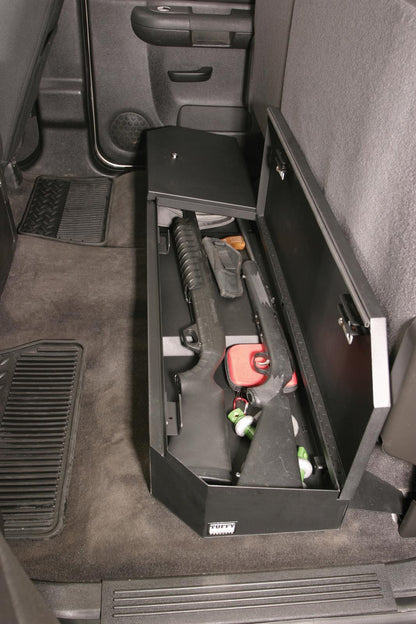 Rear Underseat Lockbox - 07-19 Silverado/Sierra 1500 19 Old Body Style} / 07-19 2500HD/3500HD w/ Crew Cab Full Length Black Products Tuffy Security-4