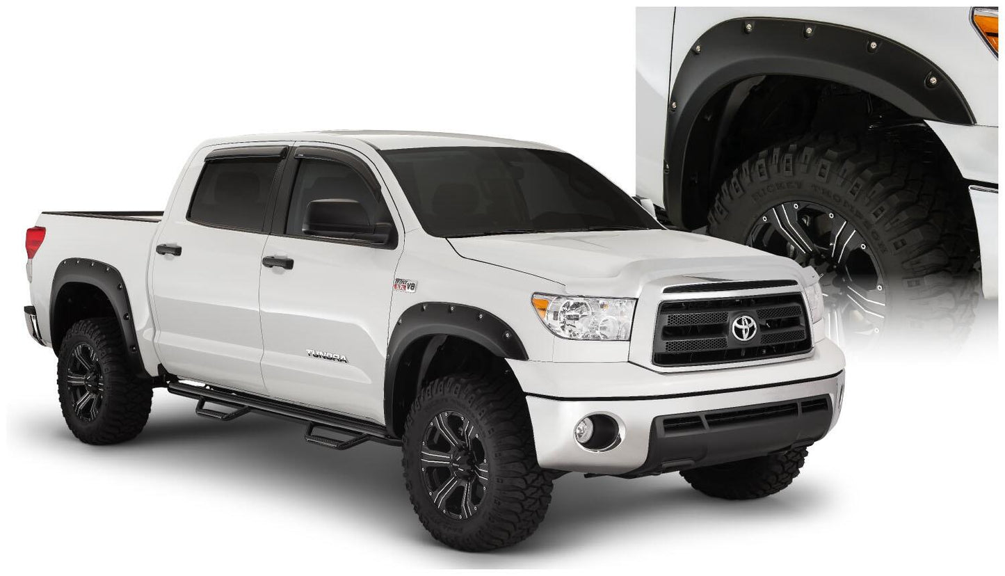 Black Pocket/Rivet Style Smooth Finish 4-Piece Fender Flare Set For 2007-2013 Toyota Tundra Bushwacker