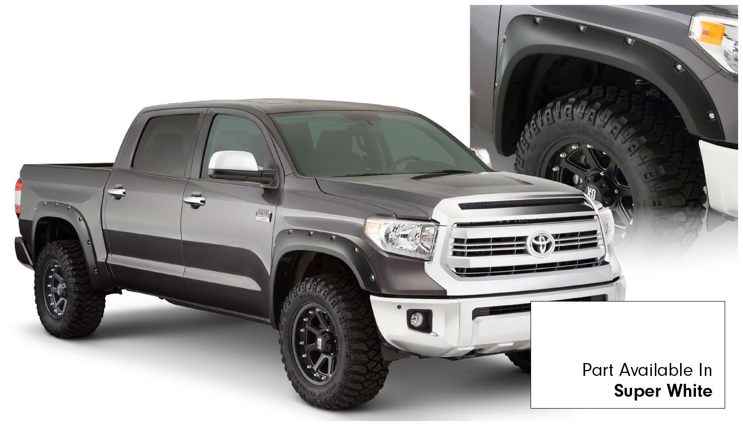 Pocket/Rivet Style Color Matched Super White 4-Piece Fender Flare Set For 2017-2021 Toyota Tundra, Must Remove Mudflaps Bushwacker