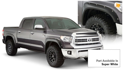 Pocket/Rivet Style Color Matched Super White 4-Piece Fender Flare Set For 2017-2021 Toyota Tundra, Must Remove Mudflaps Bushwacker
