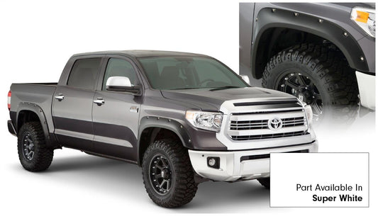 Pocket/Rivet Style Color Matched Super White 4-Piece Fender Flare Set For 2017-2021 Toyota Tundra, Must Remove Mudflaps Bushwacker