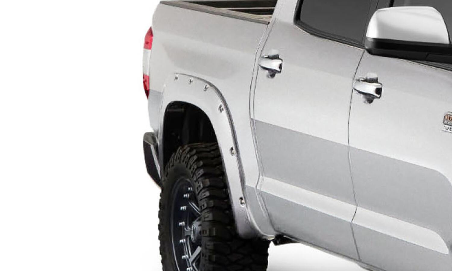 Pocket/Rivet Style Color Matched Super White 4-Piece Fender Flare Set For 2017-2021 Toyota Tundra, Must Remove Mudflaps Bushwacker-2