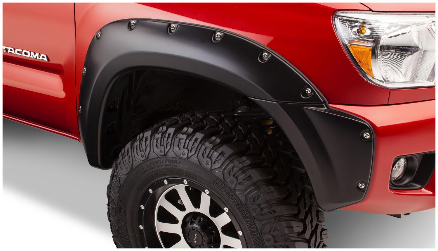 Black Pocket/Rivet Style Smooth Finish Front Fender Flares For 2012-2015 Toyota Tacoma Bushwacker