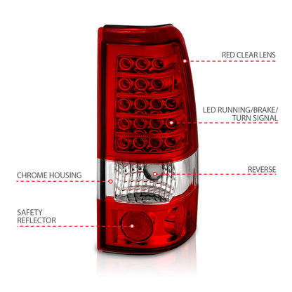 Tail Light Set LED Red/Clear Lens Pair Does Not Fit 3500 Series Or Stepside Models Chevrolet Silverado 1500/2500 1999-2007, 2500 HD 2001-2007, 3500 HD 2007, GMC Sierra 1500 1999-2007, 2500 1999-2004 AnzoUSA-6