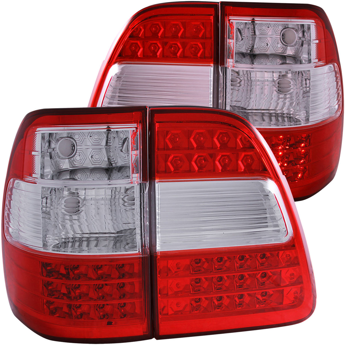 Tail Light Set Chrome LED Red/Clear Lens Red Reflector Pair Toyota Land Cruiser 1998-2005 AnzoUSA