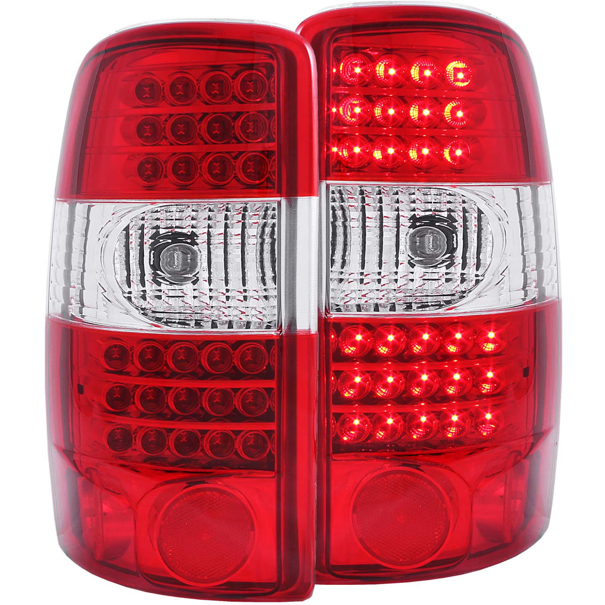 Tail Light Set LED Red/Clear Lens Red Reflector Pair Chrome Does Not Fit Barn Door Models Chevrolet Suburban 1500/2500/Tahoe 2000-2006, GMC Yukon/XL 1500/XL 2500 2000-2006 AnzoUSA
