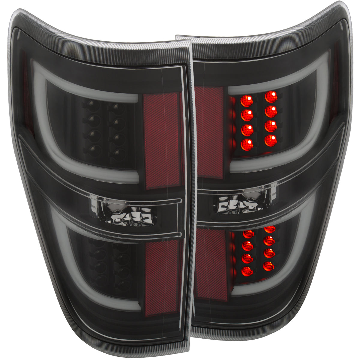 Tail Light Set LED Red/Clear Lens Black Housing Pair Ford F-150 2009-2014 AnzoUSA