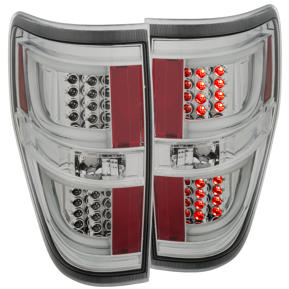 Tail Light Set LED Red/Clear Chrome Housing Pair Ford F-150 2009-2014 AnzoUSA
