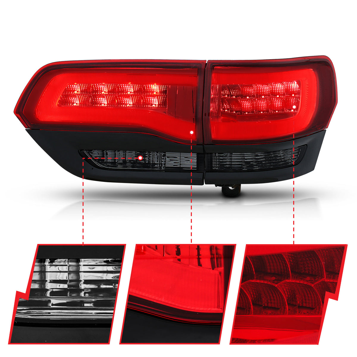 Tail Light Set LED Red/Smoke Lens Red/White Light Jeep Grand Cherokee 2014-2021, Cherokee WK 2022 AnzoUSA-2