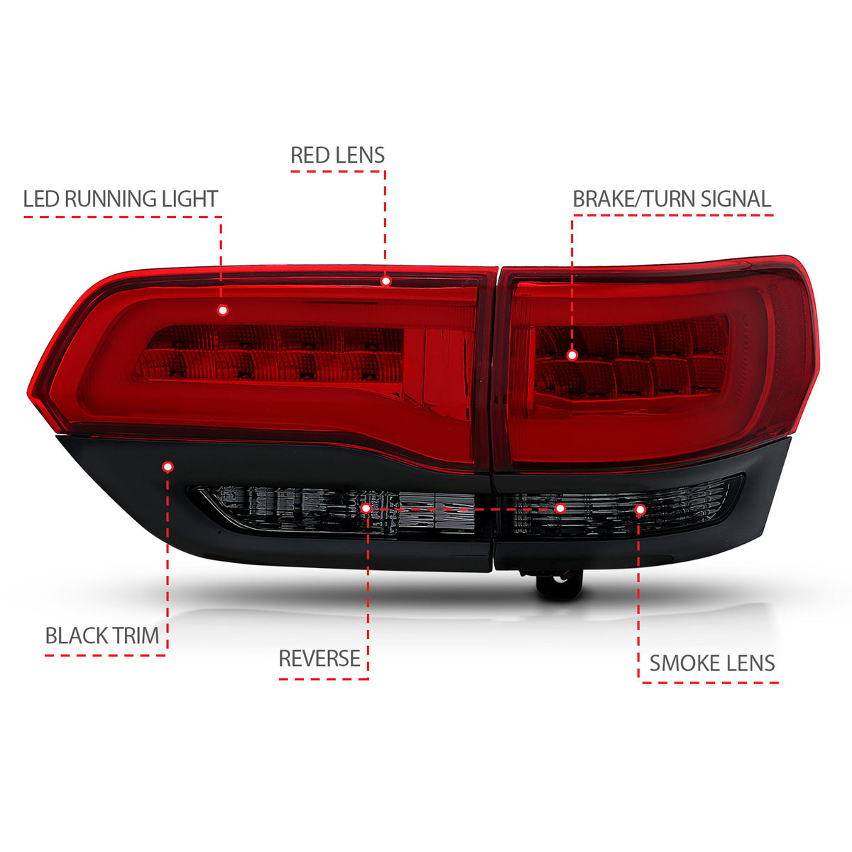 Tail Light Set LED Red/Smoke Lens Red/White Light Jeep Grand Cherokee 2014-2021, Cherokee WK 2022 AnzoUSA-3