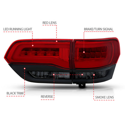 Tail Light Set LED Red/Smoke Lens Red/White Light Jeep Grand Cherokee 2014-2021, Cherokee WK 2022 AnzoUSA-3