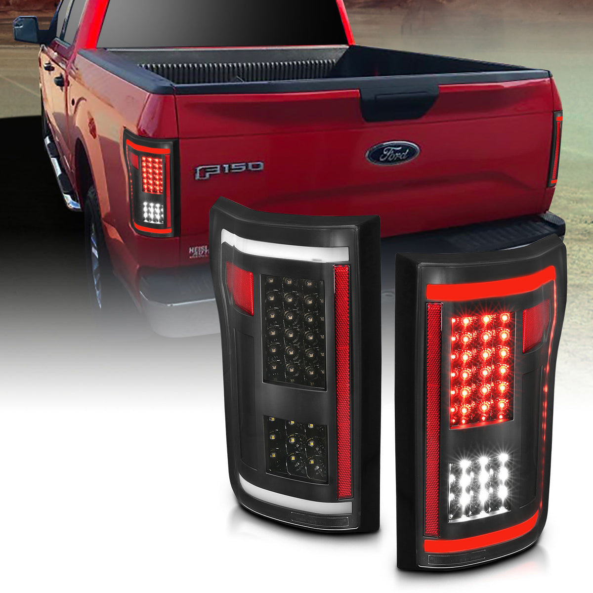Tail Light Led Taillights Black Ford F-150 2015-2017 AnzoUSA