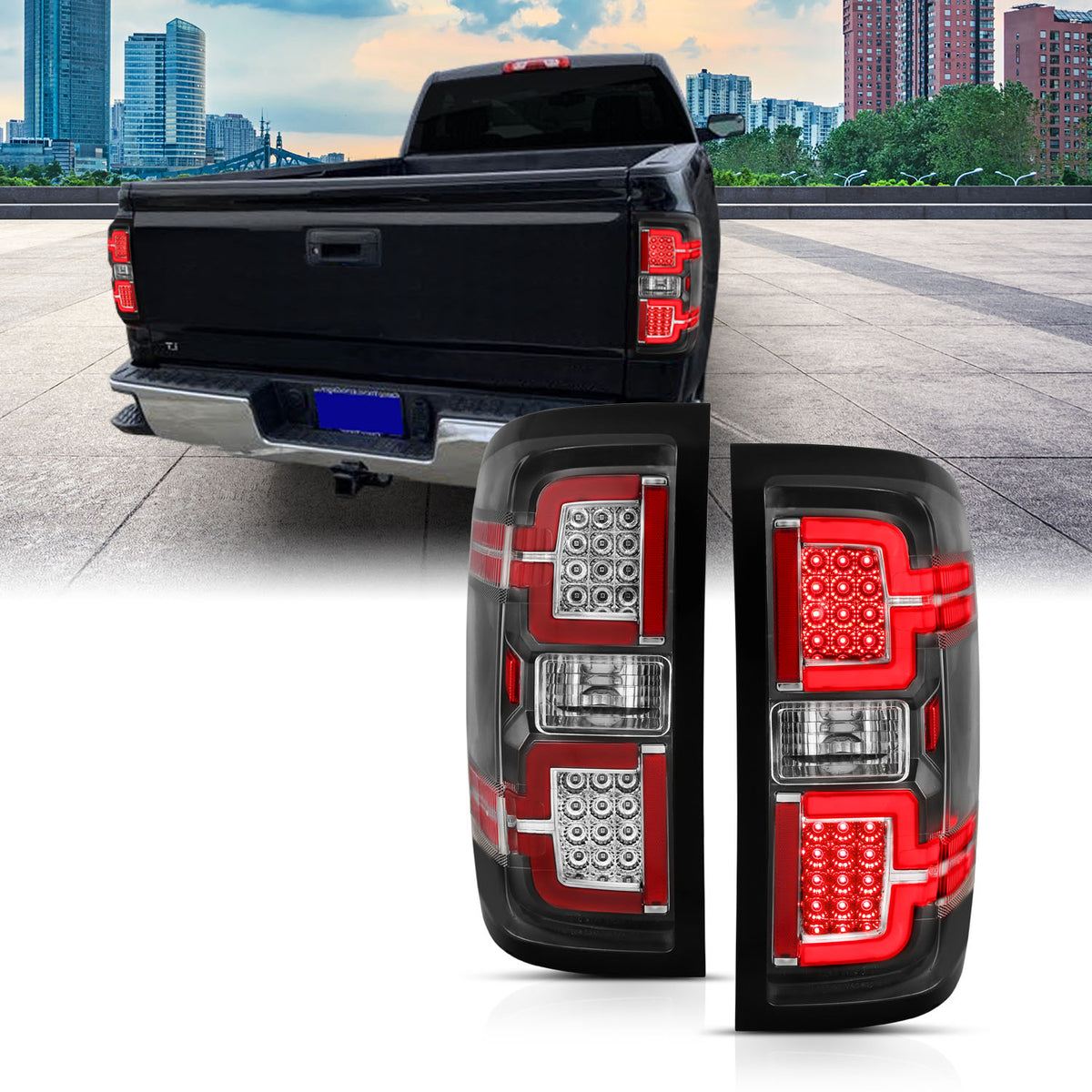 Tail Light Led Taillights Black W/ Sequential Chevrolet Silverado 1500/2500 2014-2018, 2500 HD/3500 HD 2014-2019, 3500 2015-2018, GMC Sierra 3500 HD 2015-2019 AnzoUSA