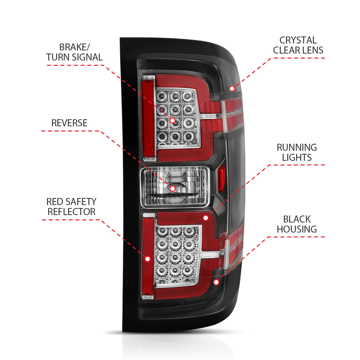 Tail Light Led Taillights Black W/ Sequential Chevrolet Silverado 1500/2500 2014-2018, 2500 HD/3500 HD 2014-2019, 3500 2015-2018, GMC Sierra 3500 HD 2015-2019 AnzoUSA-3