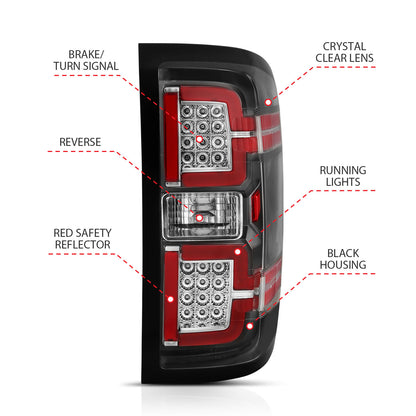 Tail Light Led Taillights Black W/ Sequential Chevrolet Silverado 1500/2500 2014-2018, 2500 HD/3500 HD 2014-2019, 3500 2015-2018, GMC Sierra 3500 HD 2015-2019 AnzoUSA-3
