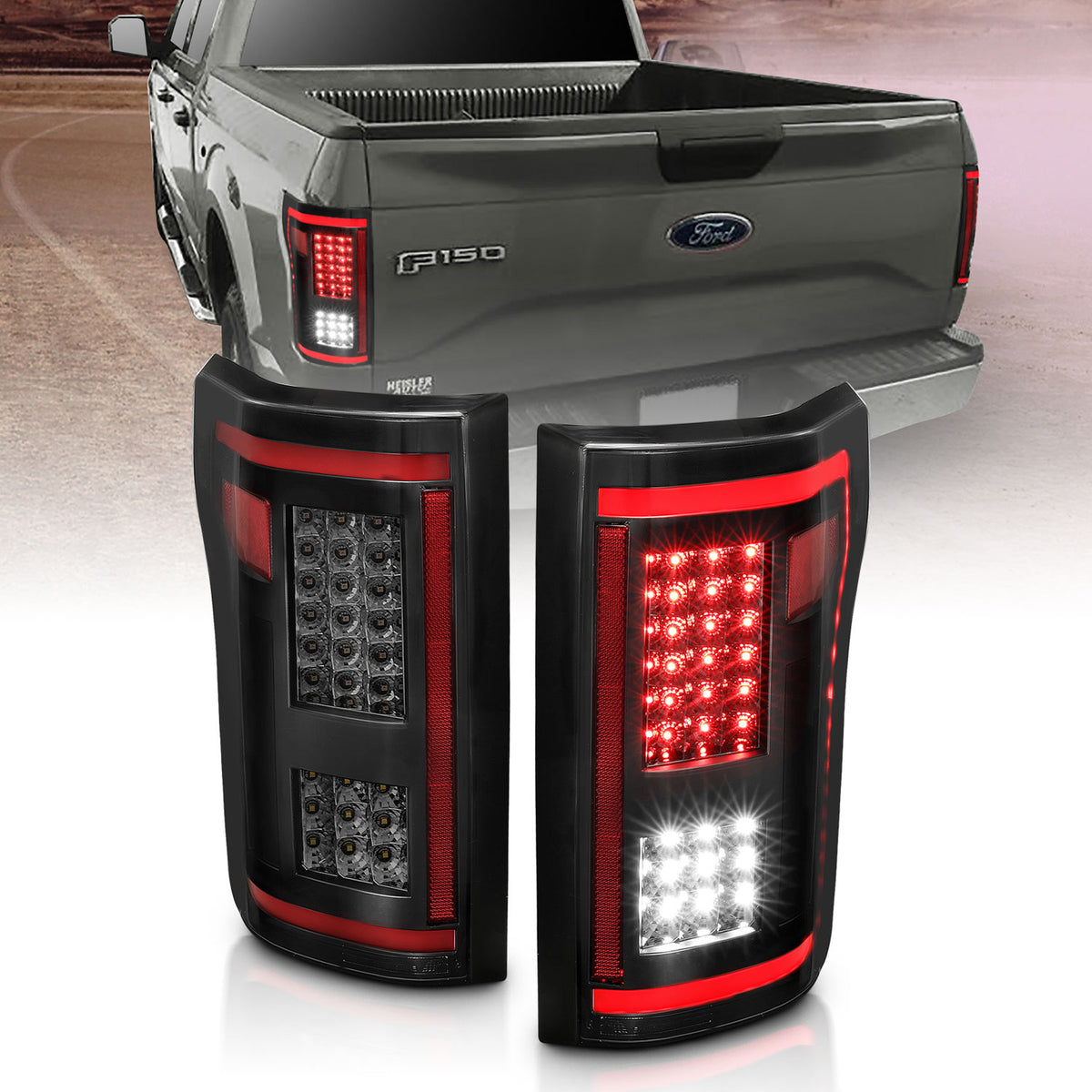 Tail Light Led Taillights Smoke W/ Sequential Ford F-150 2015-2017 AnzoUSA