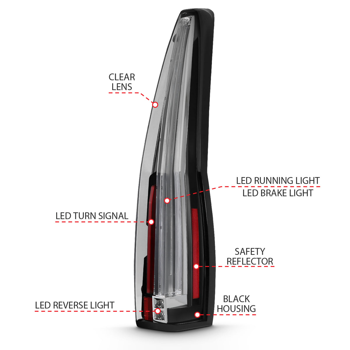 Tail Light Led Taillights Red/Clear Chevrolet Suburban 2014, Chevrolet Suburban 1500/Tahoe 2007-2014, Suburban 2500/Yukon XL 2500 2007-2013, GMC Yukon/XL 1500 2007-2014 AnzoUSA-3