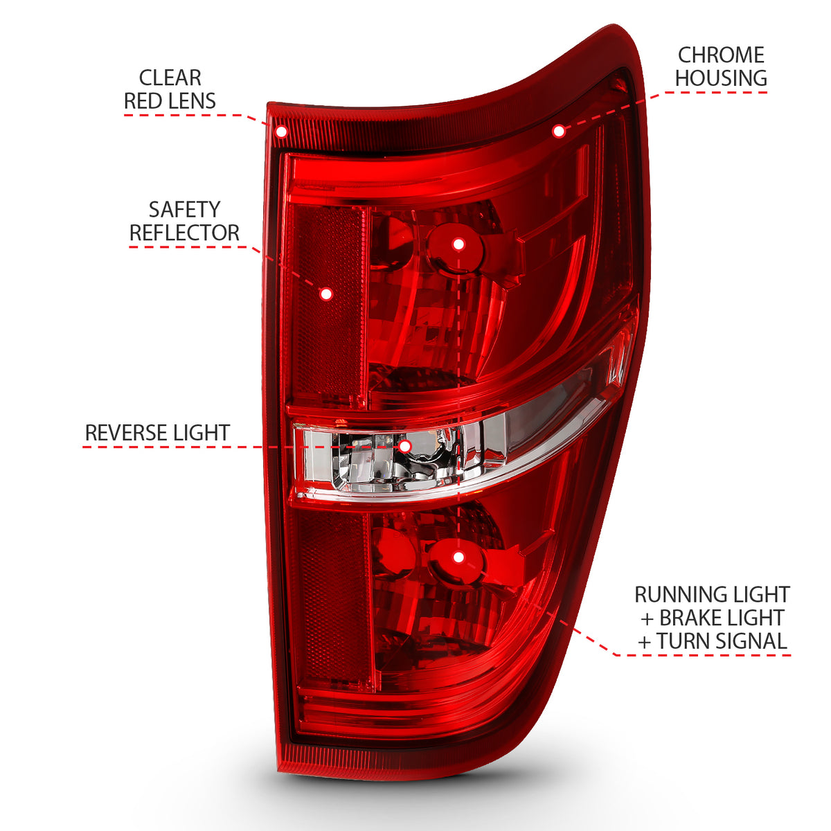 Euro Taillight Red/Clear (W/O Bulb) Ford F-150 2009-2014 AnzoUSA-3