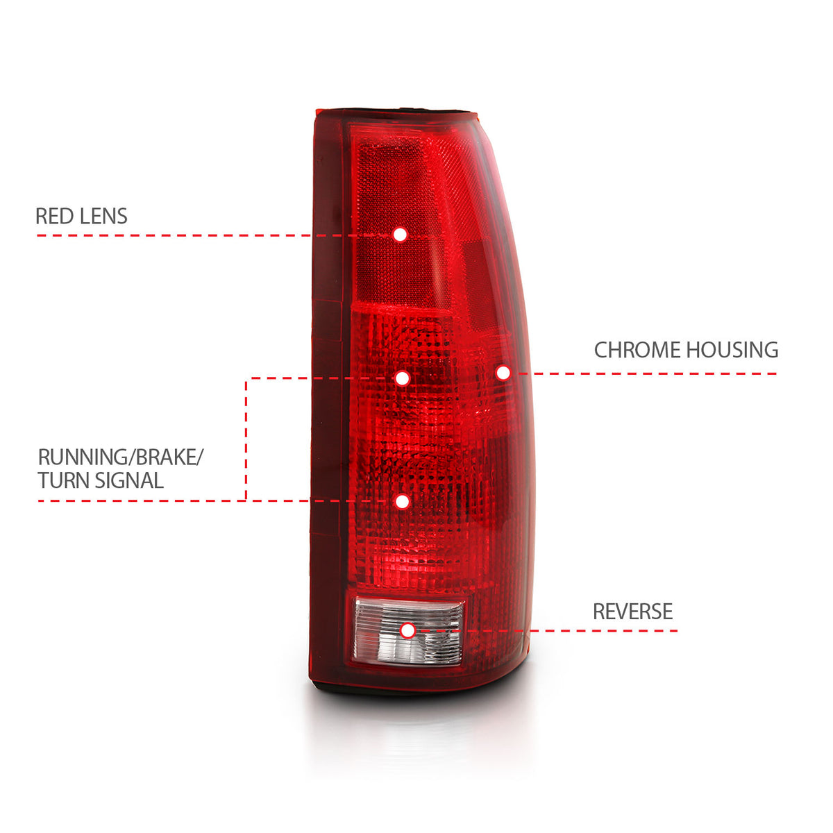 Tail Light Set Circuit Board Included Pair Chrome Housing Red/Clear Lens Cadillac Escalade 1999-2000, Chevrolet Blazer 1992-1994, C1500/C2500/C3500/K1500/K2500/K3500 1988-1999, Chevrolet Suburban 1500/Tahoe 1995-1999, GMC Yukon 1992-1999 AnzoUSA-3
