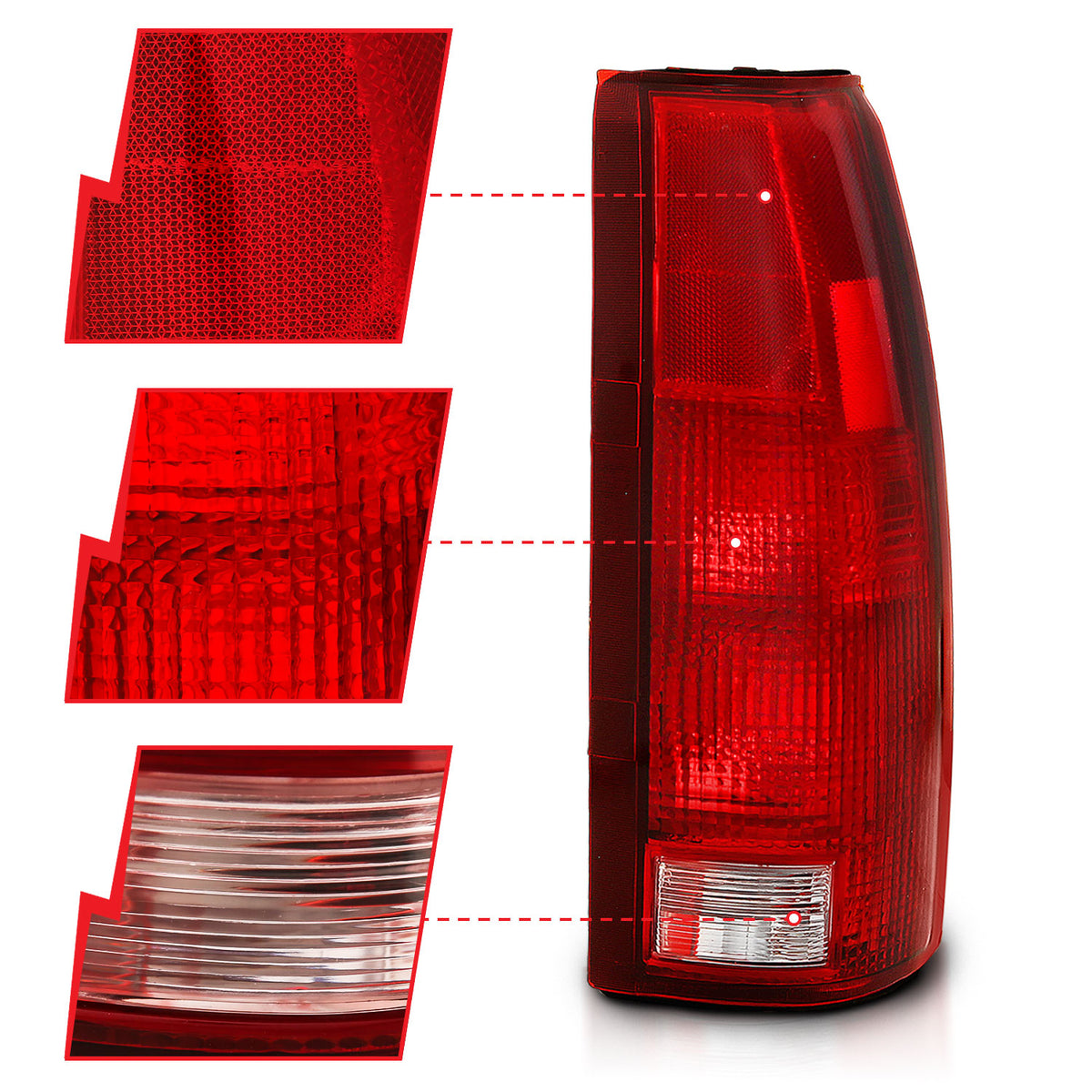 Tail Light Set Chrome Housing Red/Clear Lens Pair Cadillac Escalade 1999-2000, Chevrolet Blazer 1992-1994, C1500/C2500/C3500/K1500/K2500/K3500 1988-1999, Chevrolet Suburban 1500/Tahoe 1995-1999, GMC Yukon 1992-1999 AnzoUSA-1