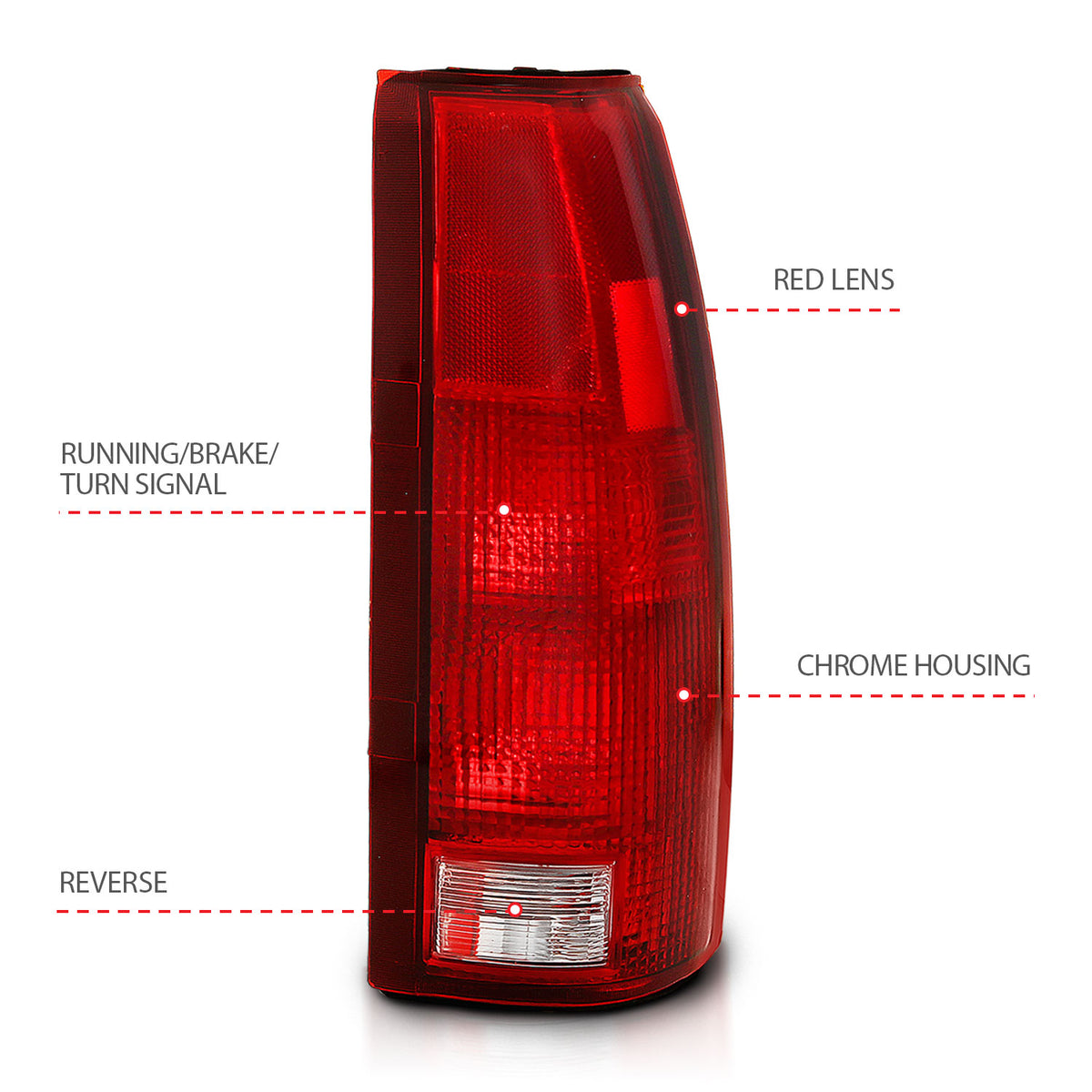 Tail Light Set Chrome Housing Red/Clear Lens Pair Cadillac Escalade 1999-2000, Chevrolet Blazer 1992-1994, C1500/C2500/C3500/K1500/K2500/K3500 1988-1999, Chevrolet Suburban 1500/Tahoe 1995-1999, GMC Yukon 1992-1999 AnzoUSA-2