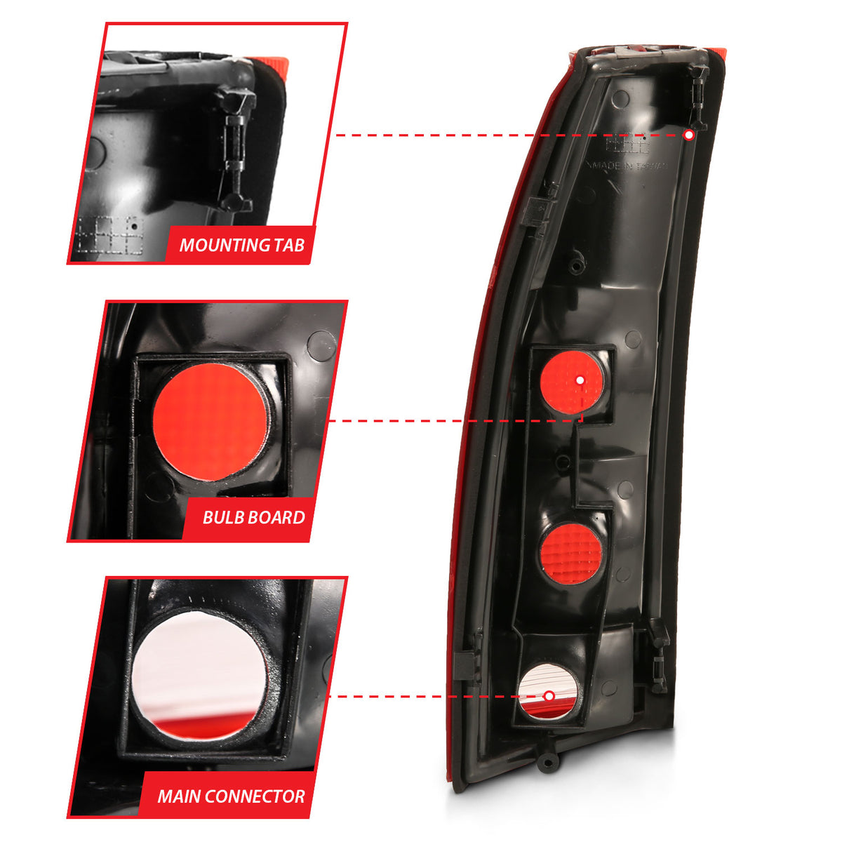 Tail Light Set Chrome Housing Red/Clear Lens Pair Cadillac Escalade 1999-2000, Chevrolet Blazer 1992-1994, C1500/C2500/C3500/K1500/K2500/K3500 1988-1999, Chevrolet Suburban 1500/Tahoe 1995-1999, GMC Yukon 1992-1999 AnzoUSA-3
