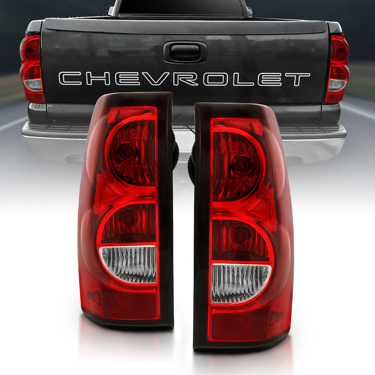 Tail Light Set Chrome Housing Red/Clear Lens Pair Chevrolet Silverado 1500/2500/2500 HD/3500 2003-2007, 1500 HD 2005-2007, 3500 HD 2007 AnzoUSA