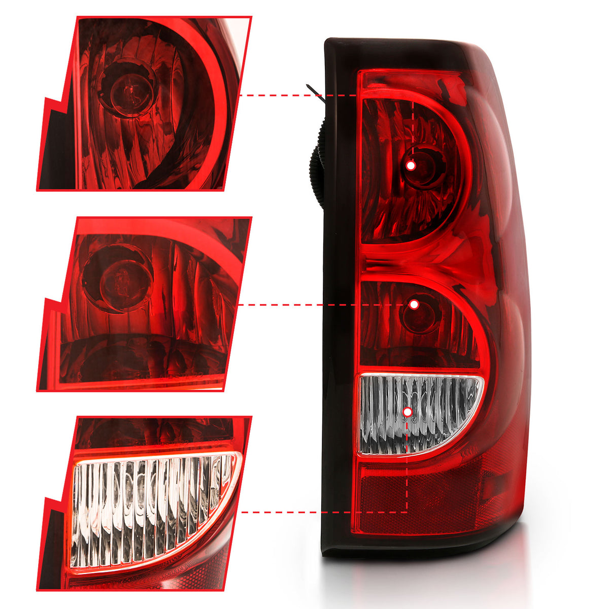 Tail Light Set Chrome Housing Red/Clear Lens Pair Chevrolet Silverado 1500/2500/2500 HD/3500 2003-2007, 1500 HD 2005-2007, 3500 HD 2007 AnzoUSA-2