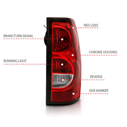 Tail Light Set Chrome Housing Red/Clear Lens Pair Chevrolet Silverado 1500/2500/2500 HD/3500 2003-2007, 1500 HD 2005-2007, 3500 HD 2007 AnzoUSA-3
