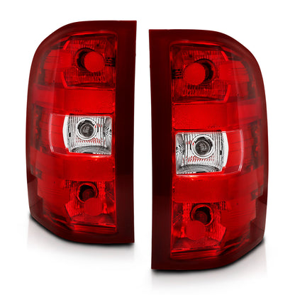 Tail Light Set Chrome Housing Red/Clear Lens Pair Chevrolet Silverado 1500/3500 2007-2013, 1500 HD 2007, 2500/2500 HD/3500 HD 2007-2014 AnzoUSA