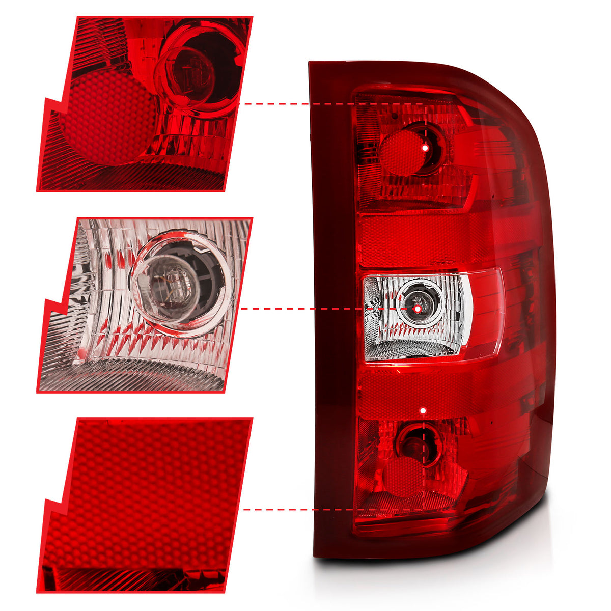 Tail Light Set Chrome Housing Red/Clear Lens Pair Chevrolet Silverado 1500/3500 2007-2013, 1500 HD 2007, 2500/2500 HD/3500 HD 2007-2014 AnzoUSA-1