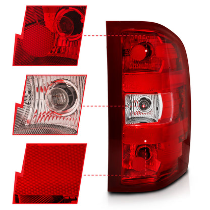 Tail Light Set Chrome Housing Red/Clear Lens Pair Chevrolet Silverado 1500/3500 2007-2013, 1500 HD 2007, 2500/2500 HD/3500 HD 2007-2014 AnzoUSA-1