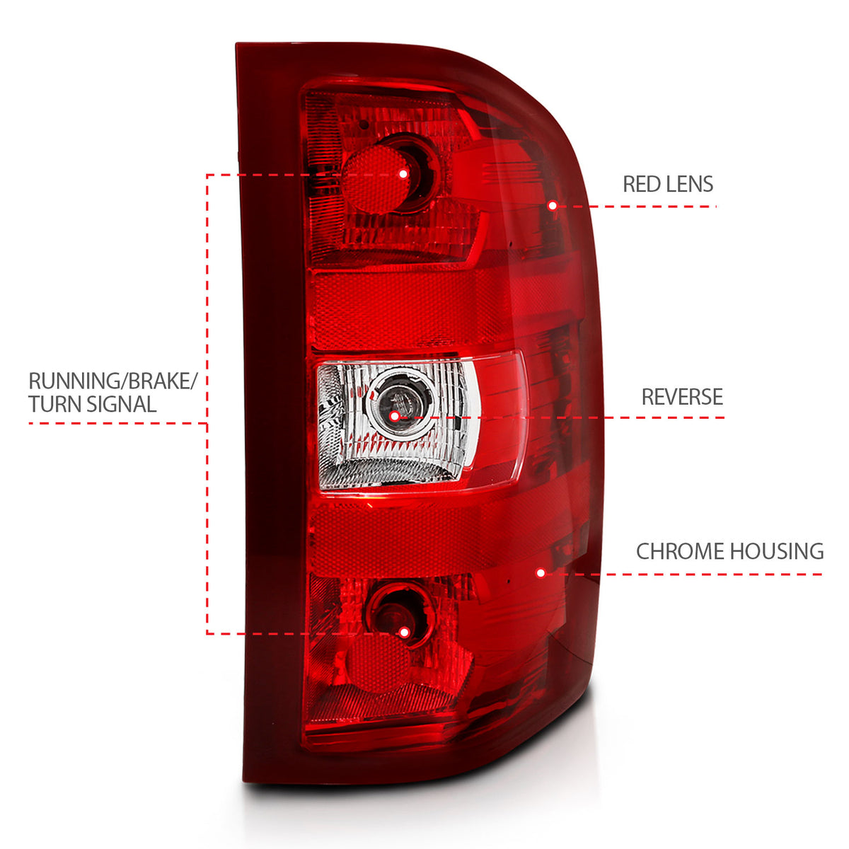 Tail Light Set Chrome Housing Red/Clear Lens Pair Chevrolet Silverado 1500/3500 2007-2013, 1500 HD 2007, 2500/2500 HD/3500 HD 2007-2014 AnzoUSA-2