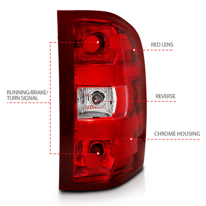 Tail Light Set Chrome Housing Red/Clear Lens Pair Chevrolet Silverado 1500/3500 2007-2013, 1500 HD 2007, 2500/2500 HD/3500 HD 2007-2014 AnzoUSA-2