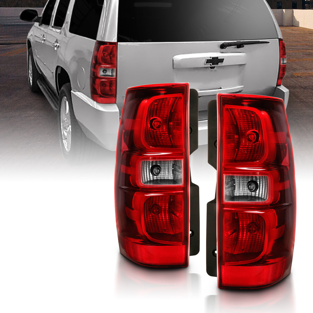 Tail Light Set Chrome Housing Red/Clear Lens Pair Chevrolet Suburban 2014, Chevrolet Suburban 1500/Tahoe 2007-2014, 2500 2007-2013 AnzoUSA