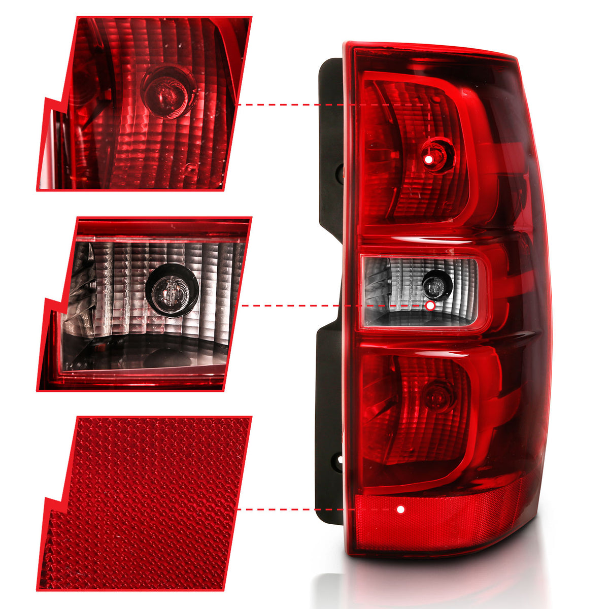 Tail Light Set Chrome Housing Red/Clear Lens Pair Chevrolet Suburban 2014, Chevrolet Suburban 1500/Tahoe 2007-2014, 2500 2007-2013 AnzoUSA-2