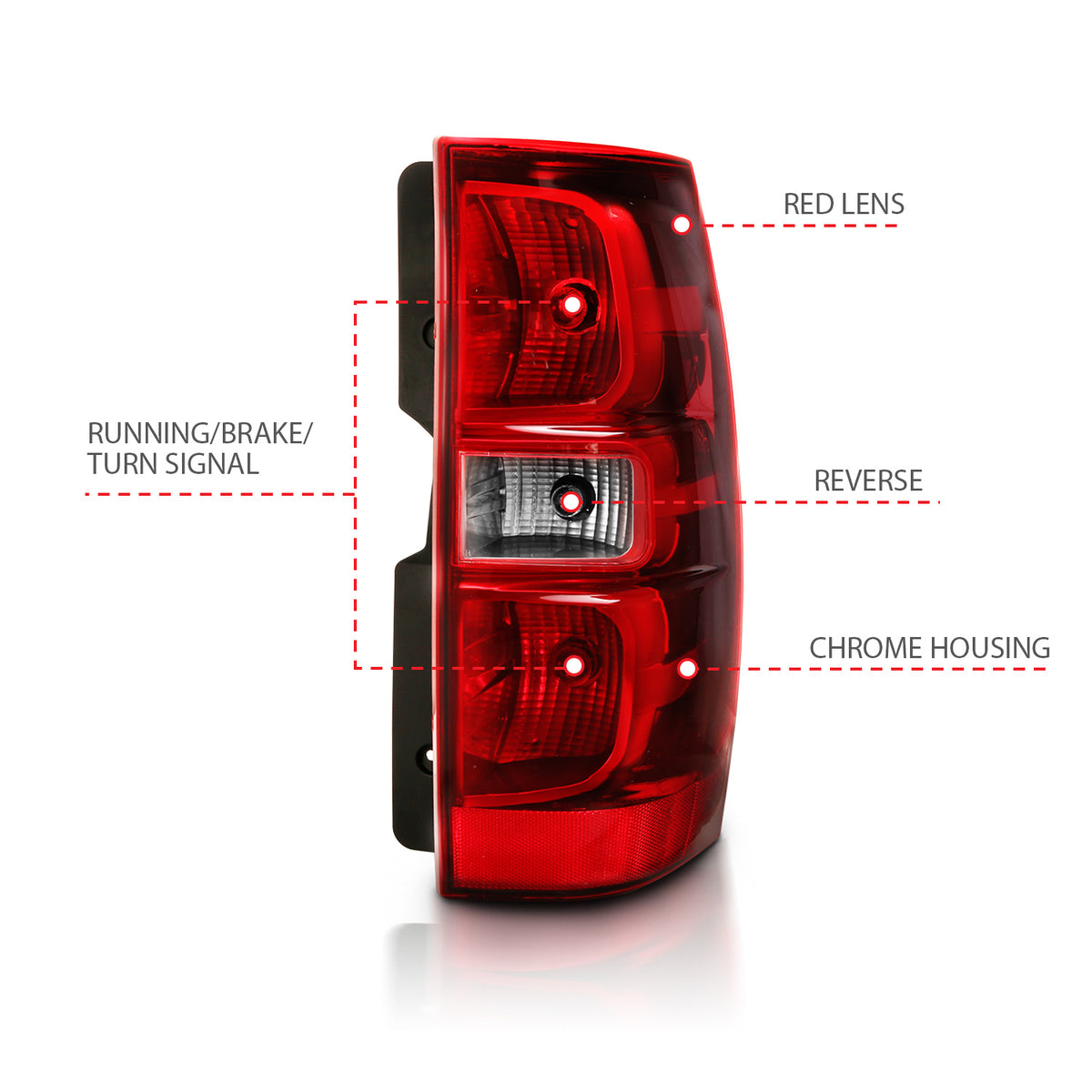 Tail Light Set Chrome Housing Red/Clear Lens Pair Chevrolet Suburban 2014, Chevrolet Suburban 1500/Tahoe 2007-2014, 2500 2007-2013 AnzoUSA-3