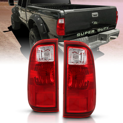 Tail Light Set Chrome Housing Red/Clear Lens Pair Ford F-250 Super Duty/F-350/F-450 Super Duty 2008-2016 AnzoUSA